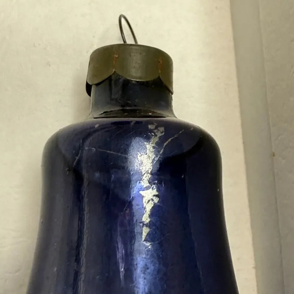 VTG Lot of 2 Mercury Glass Bell Ornaments Blue Made in US of A Silvered Pre War